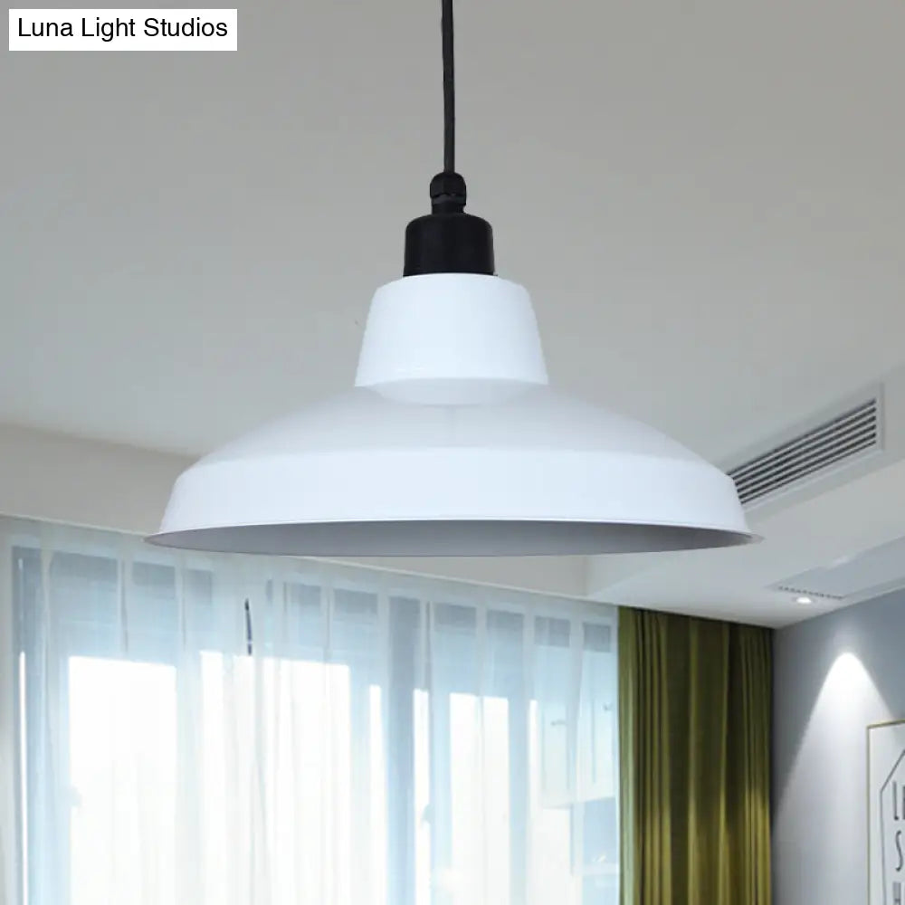 Retro Polished Black/White Bowl Pendant Light – Stylish 1-Head Indoor Ceiling Fixture