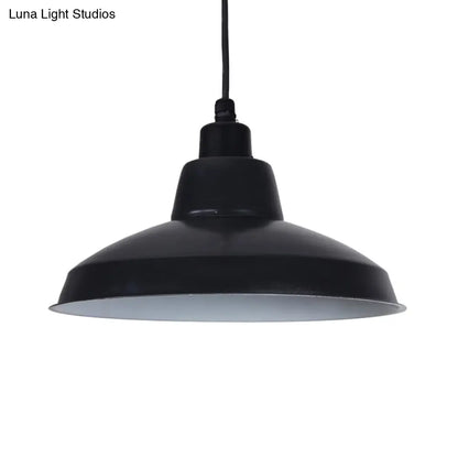 Retro Polished Black/White Bowl Pendant Light – Stylish 1-Head Indoor Ceiling Fixture