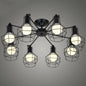 Retro Radial Iron Pendant Light with 8 Bulbs for Barbershop in Black