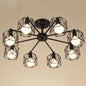 Retro Radial Iron Pendant Light with 8 Bulbs for Barbershop in Black