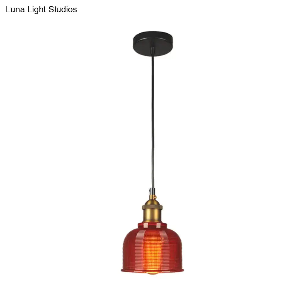 Decorbites mila carillon pendant light with red textured glass, brass accent, and black ceiling mount for dining room