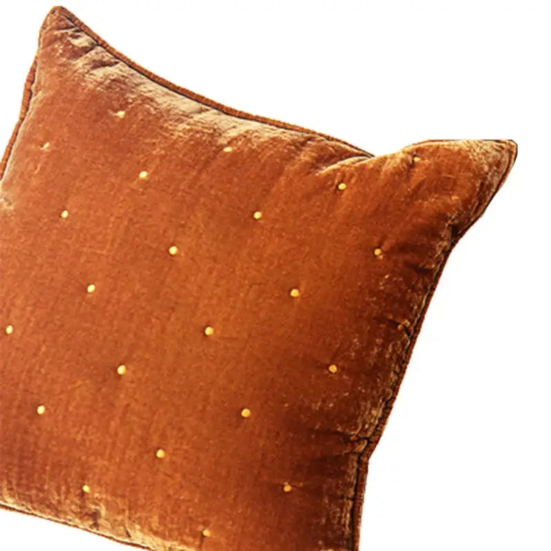 A rust-colored velvet cushion cover with golden button accents for decorbites furry tiger embroidery living room decor