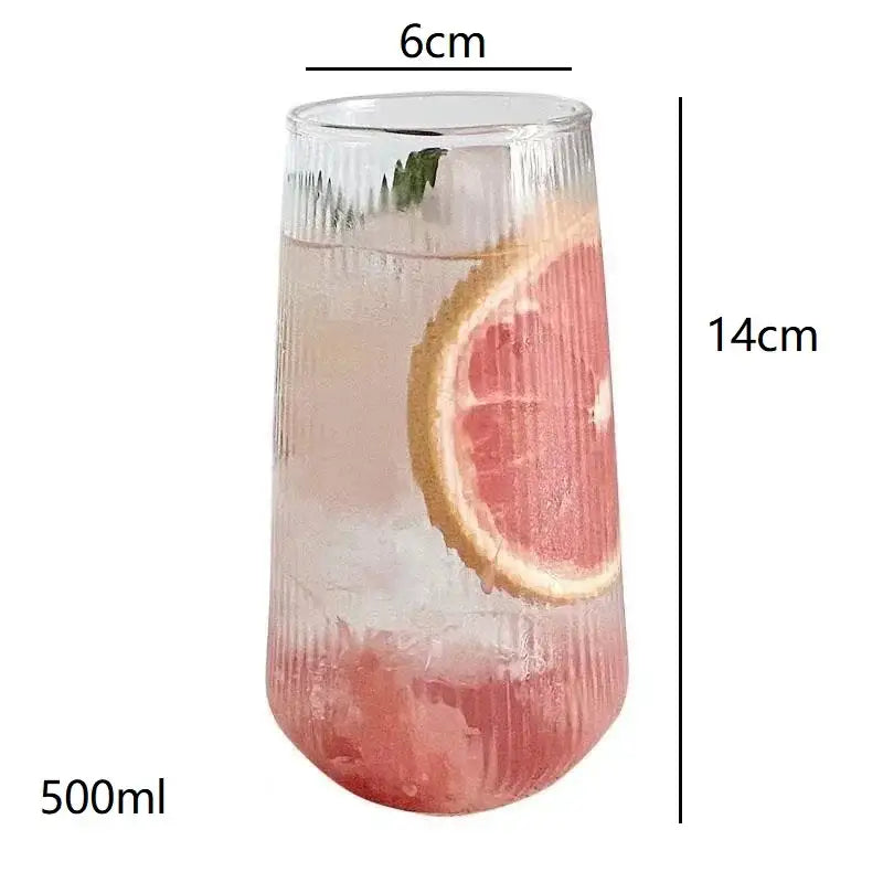 Retro ribbed glass coffee cup made of clear ribbed glass with 500ml capacity for kitchen drinkware use