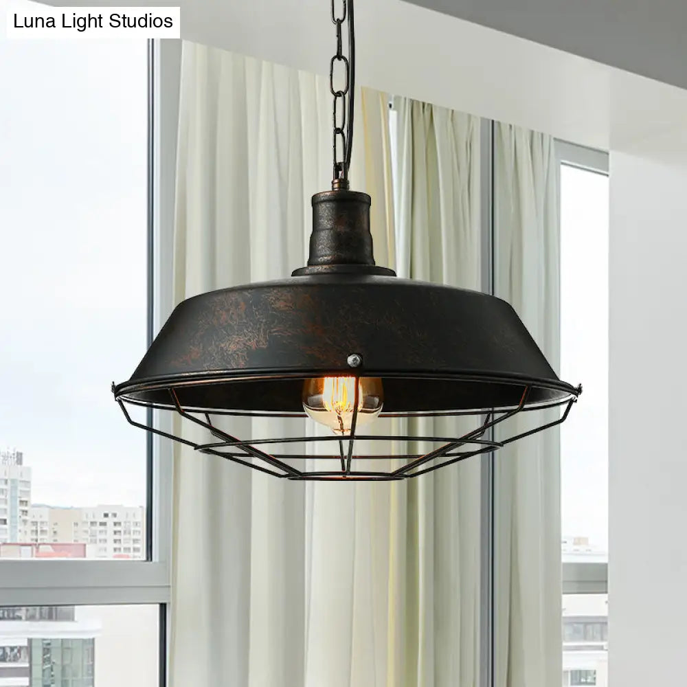 Retro Rust Ceiling Pendant Light with Wire Guard for Living Room