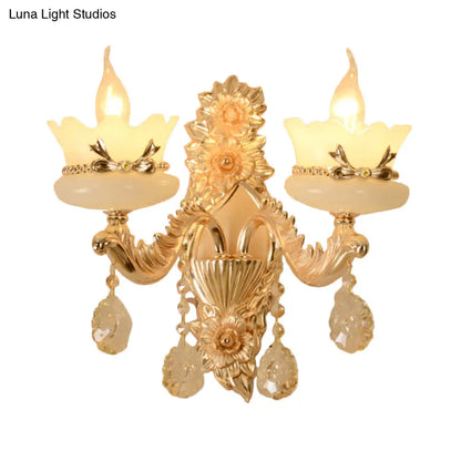DecorBites™ DecorBites™ Retro Scalloped Frosted Glass Wall Sconce with Brass Carved Arm - 1/2-Light for Living Rooms