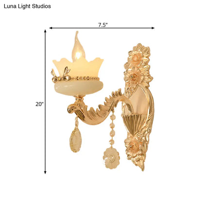 DecorBites™ DecorBites™ Retro Scalloped Frosted Glass Wall Sconce with Brass Carved Arm - 1/2-Light for Living Rooms