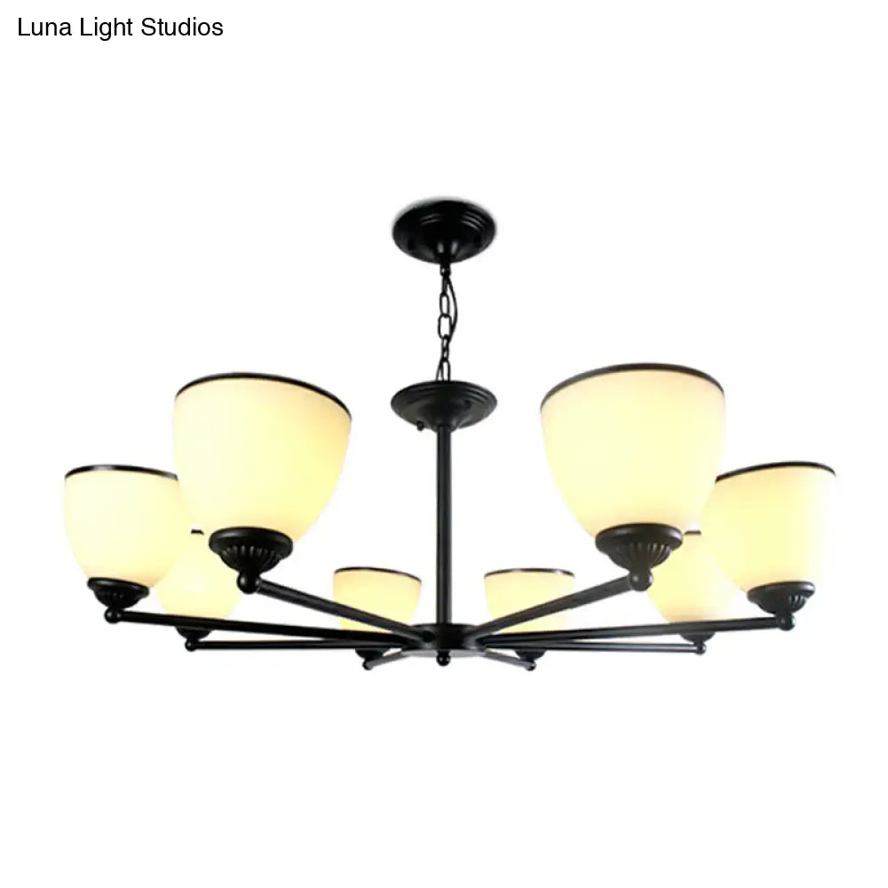 DecorBites™ DecorBites™ Retro Semi Flush Mount Metallic Ceiling Light with Black Finish and Bell Cream Glass Shade for Bedroom