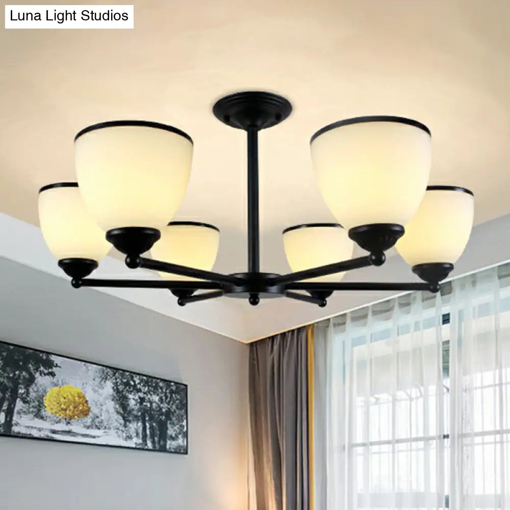 DecorBites™ DecorBites™ Retro Semi Flush Mount Metallic Ceiling Light with Black Finish and Bell Cream Glass Shade for Bedroom
