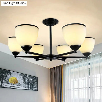 DecorBites™ DecorBites™ Retro Semi Flush Mount Metallic Ceiling Light with Black Finish and Bell Cream Glass Shade for Bedroom