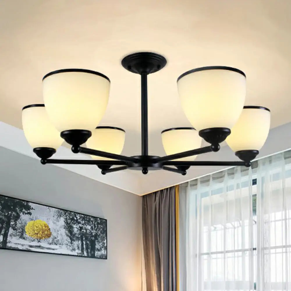 DecorBites™ DecorBites™ Retro Semi Flush Mount Metallic Ceiling Light with Black Finish and Bell Cream Glass Shade for Bedroom
