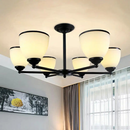 DecorBites™ DecorBites™ Retro Semi Flush Mount Metallic Ceiling Light with Black Finish and Bell Cream Glass Shade for Bedroom