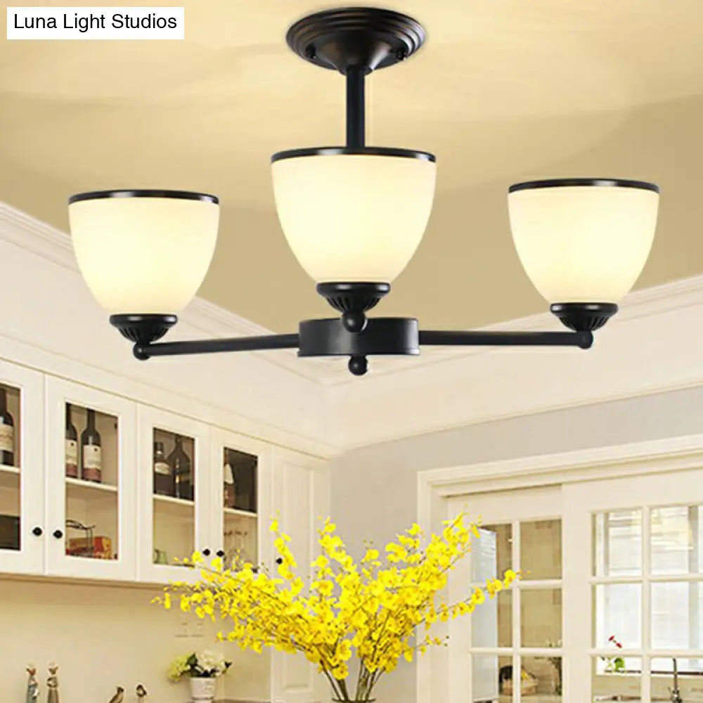 DecorBites™ DecorBites™ Retro Semi Flush Mount Metallic Ceiling Light with Black Finish and Bell Cream Glass Shade for Bedroom