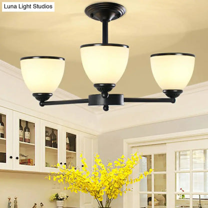 DecorBites™ DecorBites™ Retro Semi Flush Mount Metallic Ceiling Light with Black Finish and Bell Cream Glass Shade for Bedroom