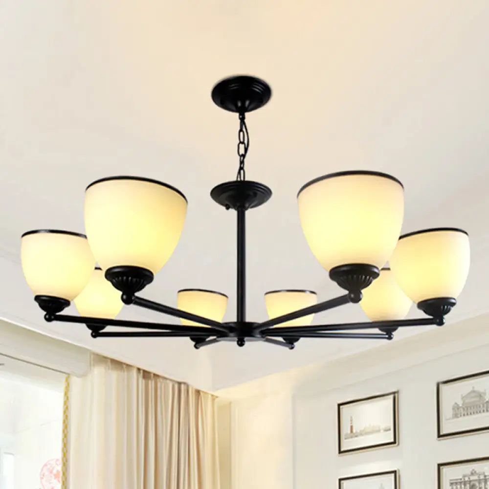 DecorBites™ DecorBites™ Retro Semi Flush Mount Metallic Ceiling Light with Black Finish and Bell Cream Glass Shade for Bedroom