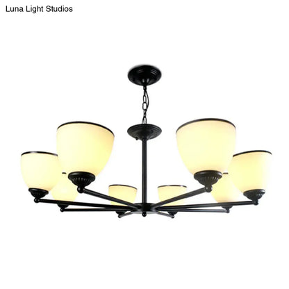 DecorBites™ DecorBites™ Retro Semi Flush Mount Metallic Ceiling Light with Black Finish and Bell Cream Glass Shade for Bedroom