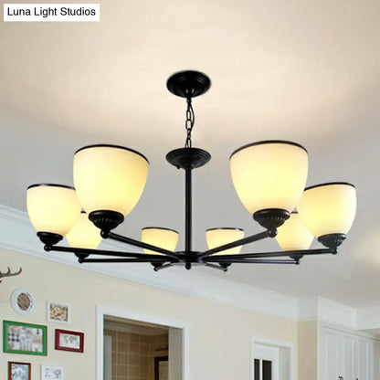 DecorBites™ DecorBites™ Retro Semi Flush Mount Metallic Ceiling Light with Black Finish and Bell Cream Glass Shade for Bedroom