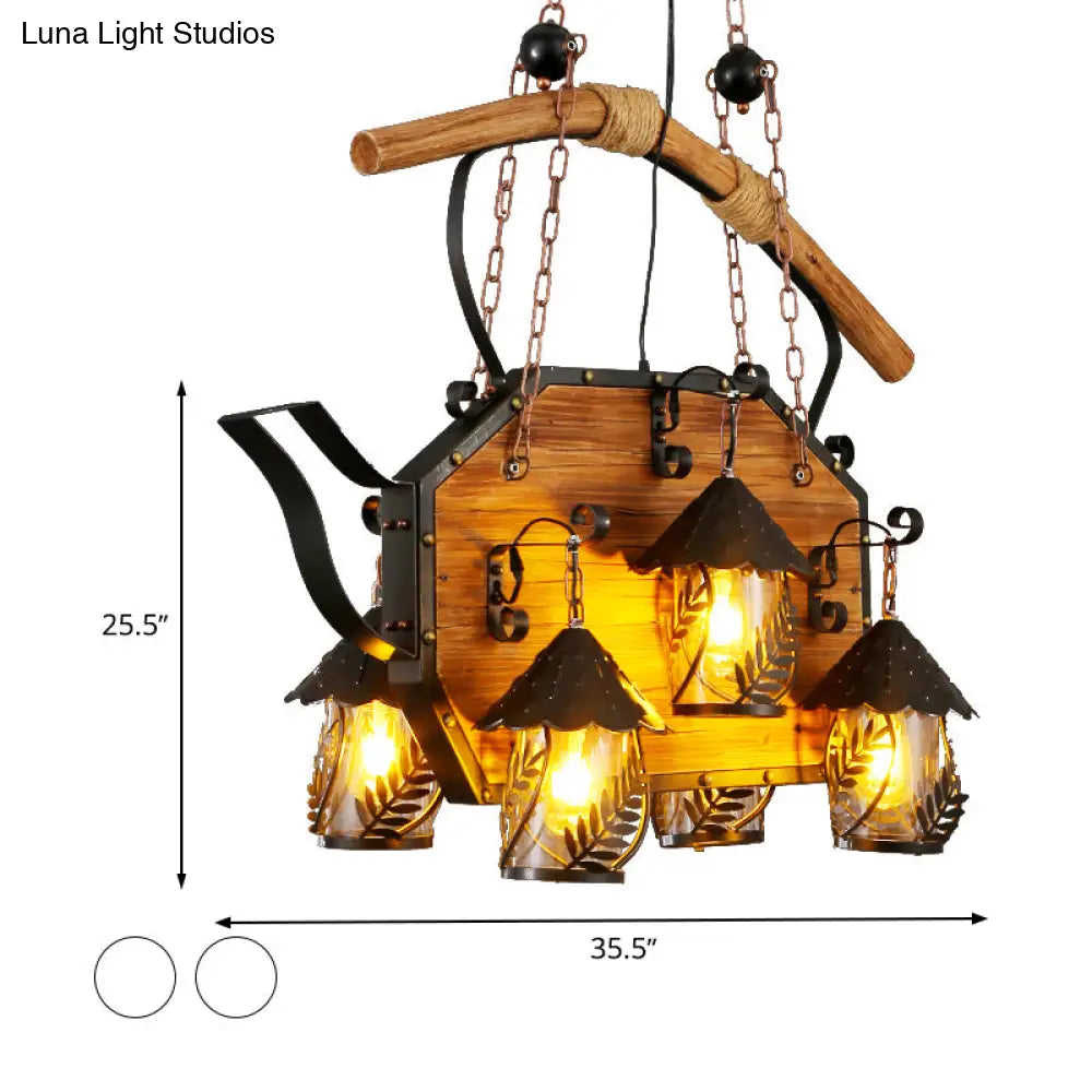 ديكوربايتس™ مصباح جزيرة على شكل سفينة عتيق - وحدة إضاءة معلقة معدنية سوداء للمطاعم - 6 مصابيح - غطاء من القماش الأبيض/زجاج شفاف