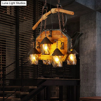 ديكوربايتس™ مصباح جزيرة على شكل سفينة عتيق - وحدة إضاءة معلقة معدنية سوداء للمطاعم - 6 مصابيح - غطاء من القماش الأبيض/زجاج شفاف