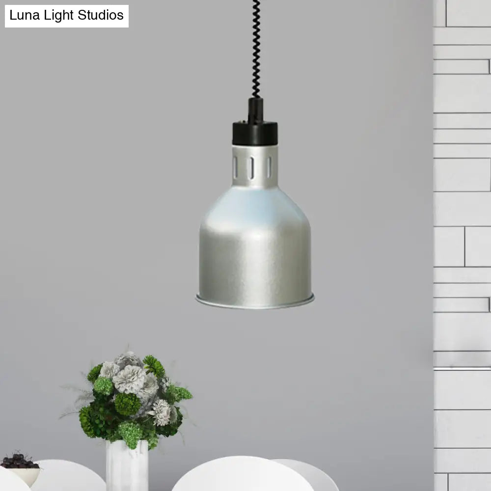 Retro Silver Bedroom Ceiling Pendant Light with Barn Shade and Extendable Arm