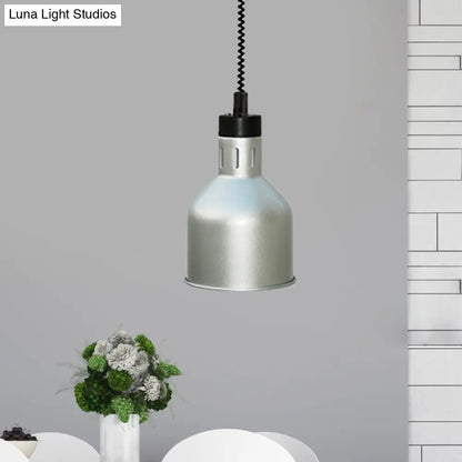 Retro Silver Bedroom Ceiling Pendant Light with Barn Shade and Extendable Arm