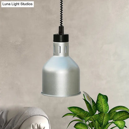 Retro Silver Bedroom Ceiling Pendant Light with Barn Shade and Extendable Arm