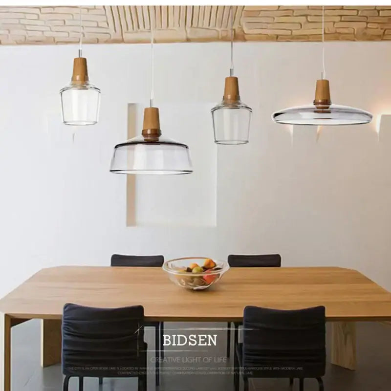 Retro smoked glass lampshade pendant light set of 3 with clear glass and wooden accents for dining decorbites glass lampshade