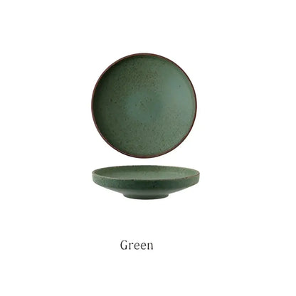 Green ceramic round plate with speckled texture and dark rim from decorbites ceramic round plate set for dining use