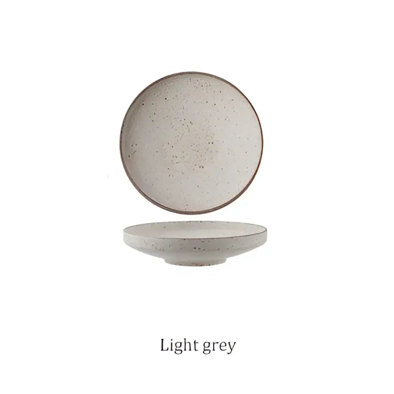 Light grey speckled ceramic round plate with subtle rim from decorbites ceramic round plate set for dining tableware