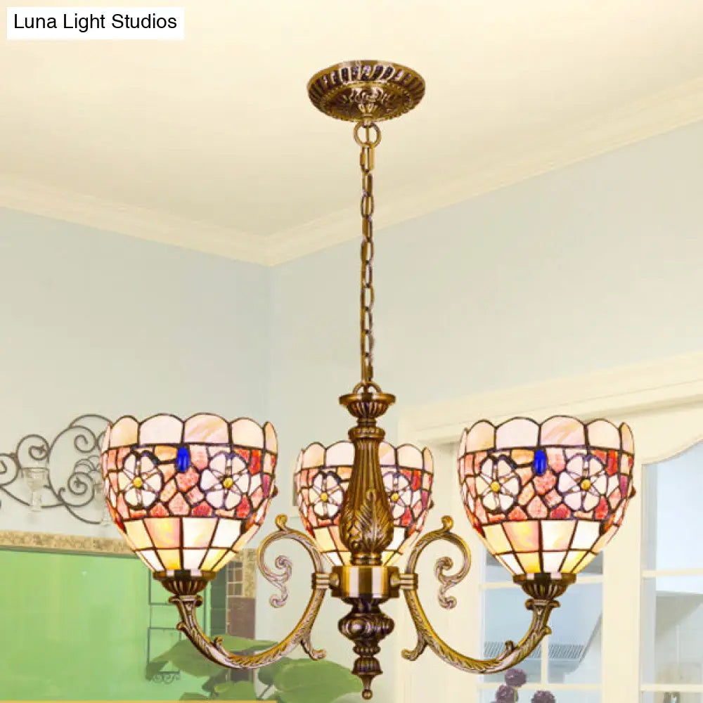 Retro Stained Glass Flower Chandelier with Chain - Perfect for Bedroom Lighting