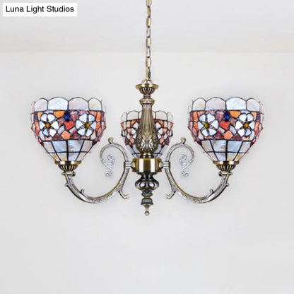 Retro Stained Glass Flower Chandelier with Chain - Perfect for Bedroom Lighting