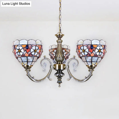 Retro Stained Glass Flower Chandelier with Chain - Perfect for Bedroom Lighting