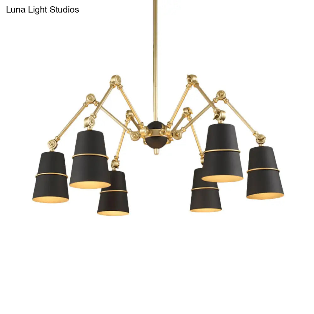 Retro Style 6-Light Spider Chandelier with Cone Shades - Black & Gold Metal Suspension Light