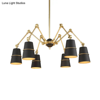 Retro Style 6-Light Spider Chandelier with Cone Shades - Black & Gold Metal Suspension Light