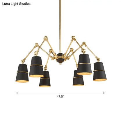 Retro Style 6-Light Spider Chandelier with Cone Shades - Black & Gold Metal Suspension Light