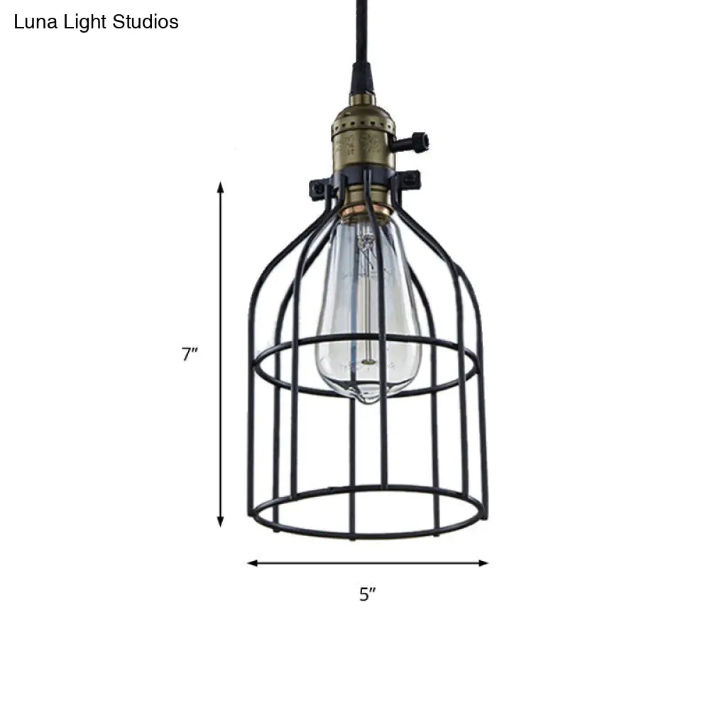 Retro Style Birdcage Pendant Lamp with Black Shade - Perfect for Coffee Shop