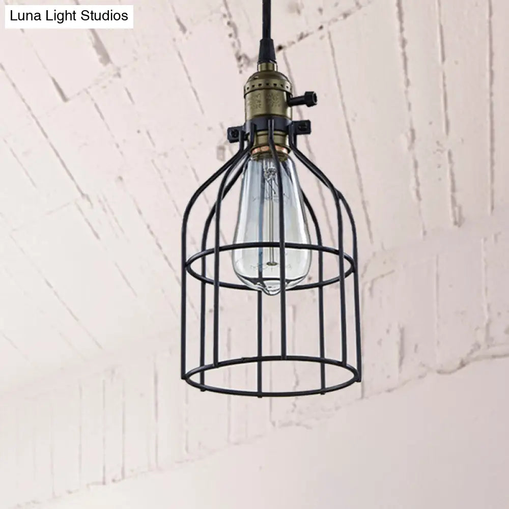 Retro Style Birdcage Pendant Lamp with Black Shade - Perfect for Coffee Shop