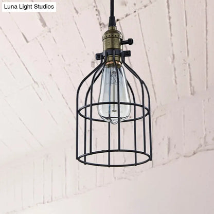 Retro Style Birdcage Pendant Lamp with Black Shade - Perfect for Coffee Shop