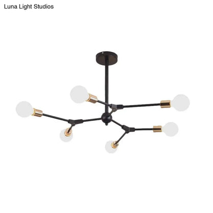 Retro Style Black Branch Suspension Light with Metallic Finish – Bedroom Chandelier Lamp (6/8 Lights) - Open Bulb Design