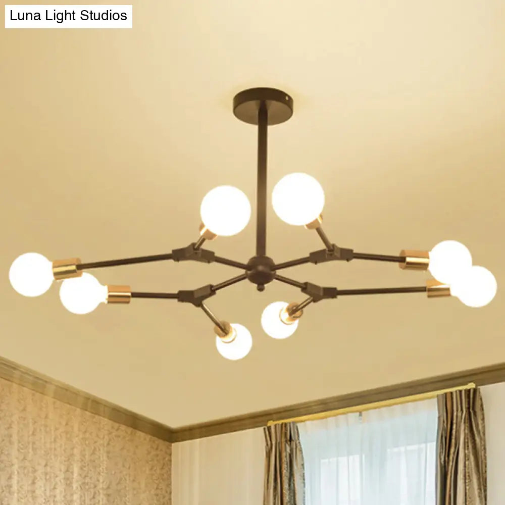 Retro Style Black Branch Suspension Light with Metallic Finish – Bedroom Chandelier Lamp (6/8 Lights) - Open Bulb Design