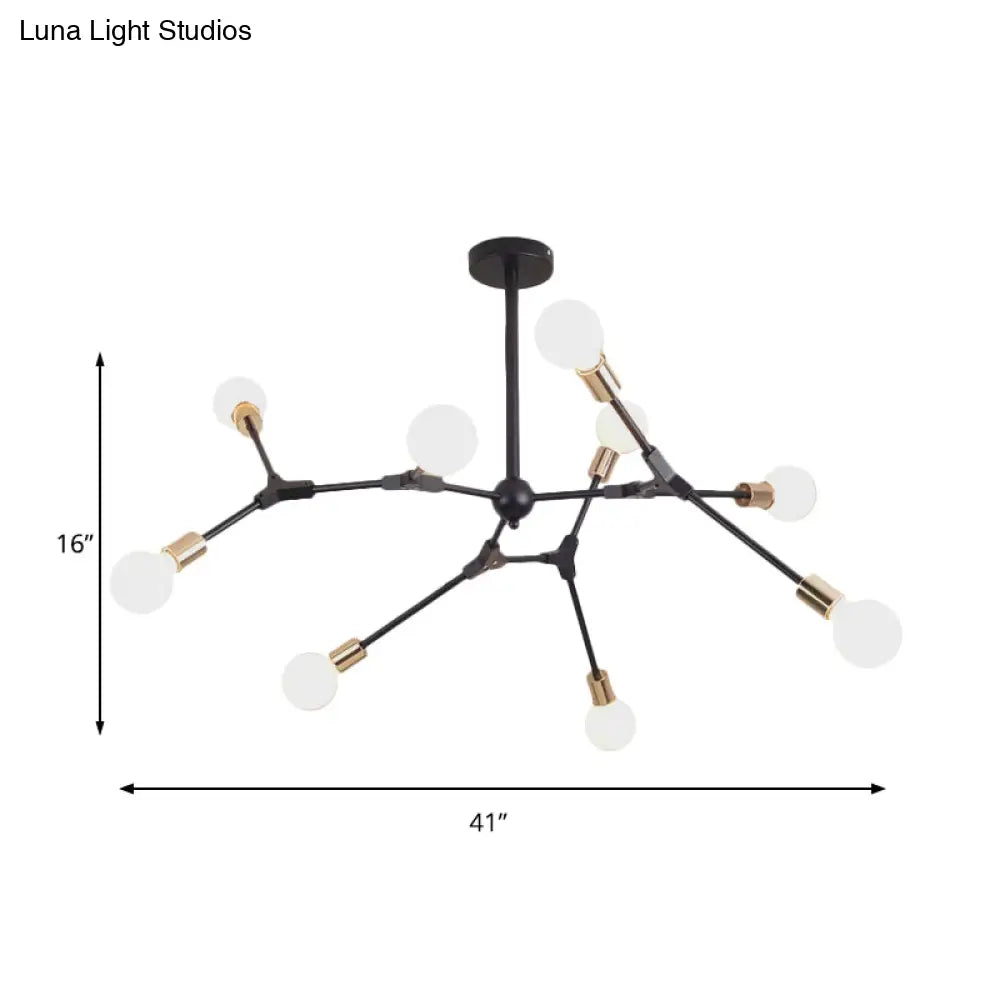 Retro Style Black Branch Suspension Light with Metallic Finish – Bedroom Chandelier Lamp (6/8 Lights) - Open Bulb Design