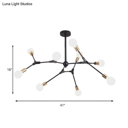 Retro Style Black Branch Suspension Light with Metallic Finish – Bedroom Chandelier Lamp (6/8 Lights) - Open Bulb Design