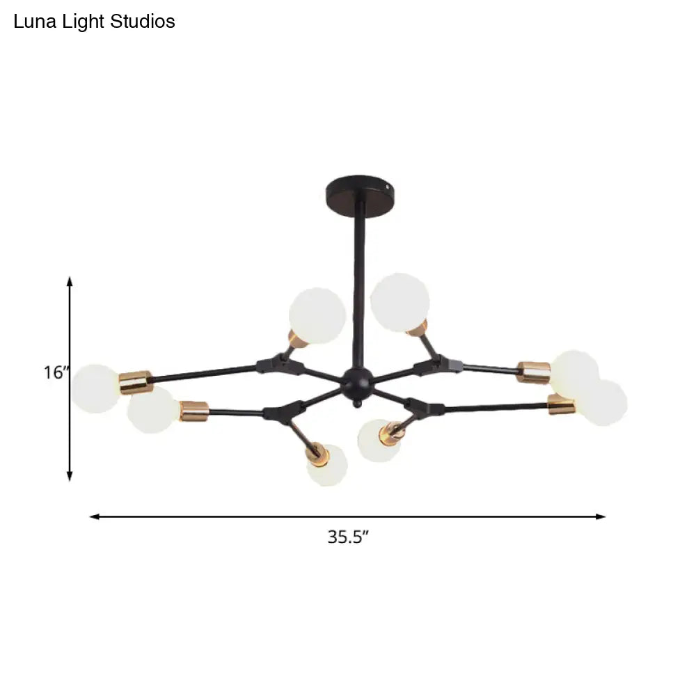 Retro Style Black Branch Suspension Light with Metallic Finish – Bedroom Chandelier Lamp (6/8 Lights) - Open Bulb Design