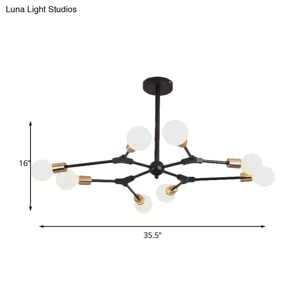 Retro Style Black Branch Suspension Light with Metallic Finish – Bedroom Chandelier Lamp (6/8 Lights) - Open Bulb Design