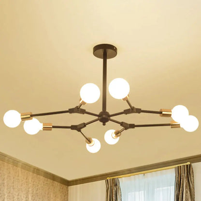Retro Style Black Branch Suspension Light with Metallic Finish – Bedroom Chandelier Lamp (6/8 Lights) - Open Bulb Design