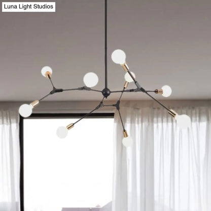 Retro Style Black Branch Suspension Light with Metallic Finish – Bedroom Chandelier Lamp (6/8 Lights) - Open Bulb Design