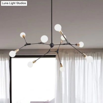 Retro Style Black Branch Suspension Light with Metallic Finish – Bedroom Chandelier Lamp (6/8 Lights) - Open Bulb Design