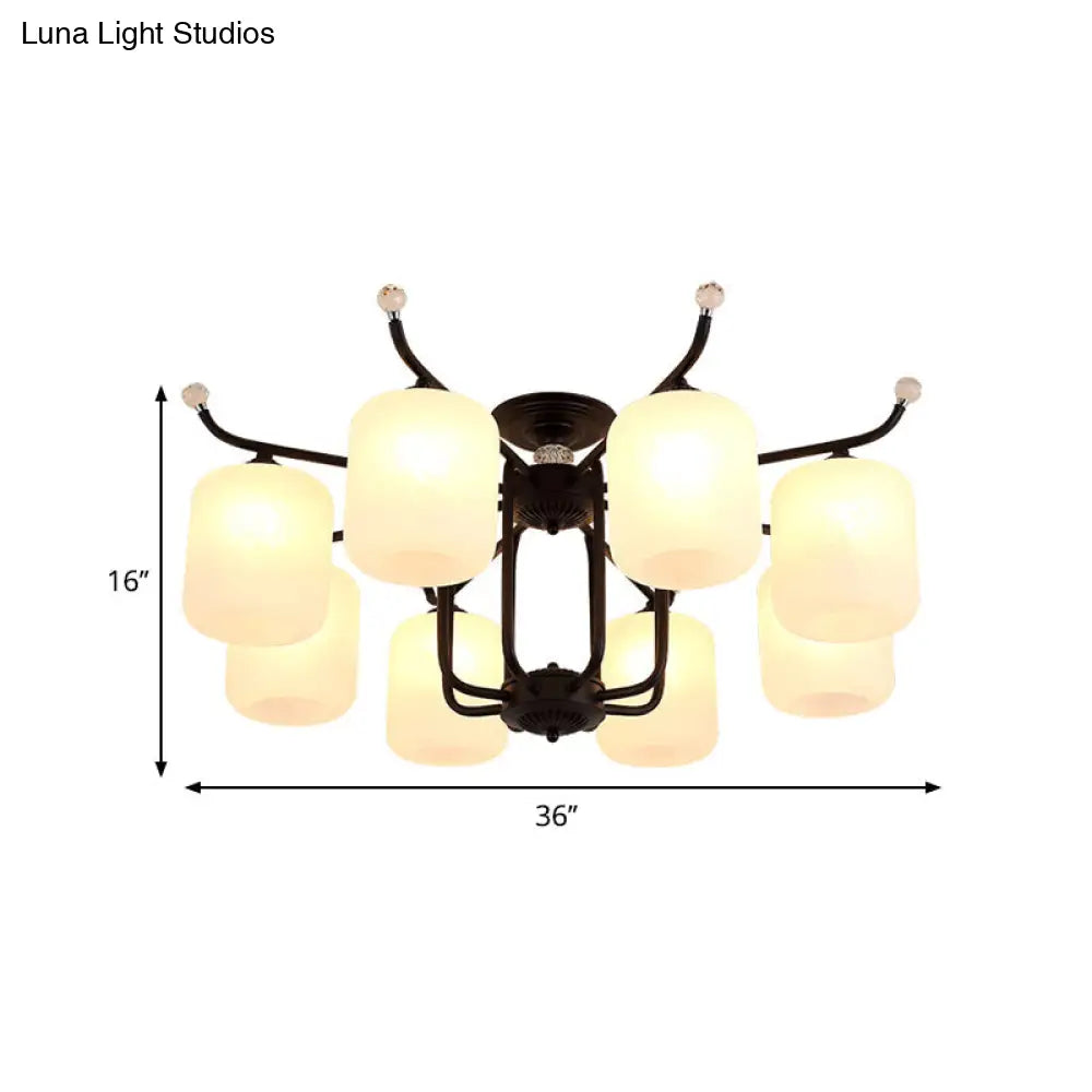 DecorBites™ DecorBites™ Retro Style Black Glass Chandelier with Cylindrical Cream Shade - 6/8 Heads Suspension Pendant Light for Living Room