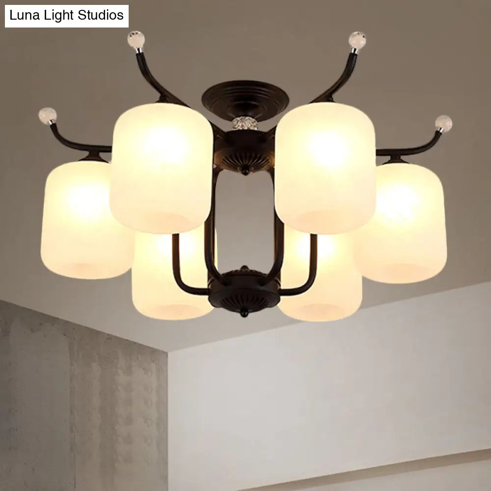 DecorBites™ DecorBites™ Retro Style Black Glass Chandelier with Cylindrical Cream Shade - 6/8 Heads Suspension Pendant Light for Living Room