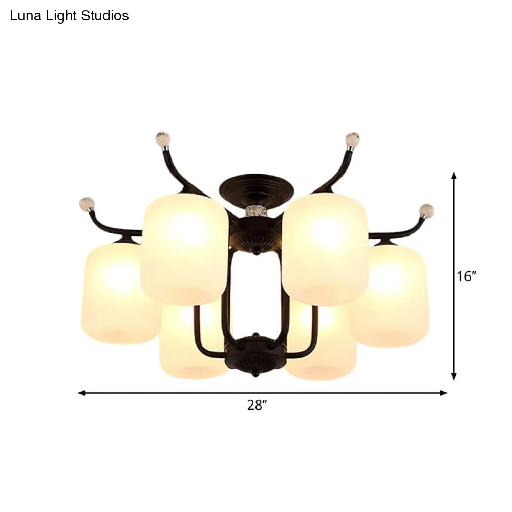 DecorBites™ DecorBites™ Retro Style Black Glass Chandelier with Cylindrical Cream Shade - 6/8 Heads Suspension Pendant Light for Living Room