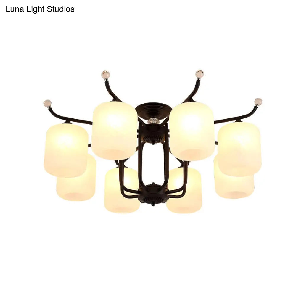 DecorBites™ DecorBites™ Retro Style Black Glass Chandelier with Cylindrical Cream Shade - 6/8 Heads Suspension Pendant Light for Living Room